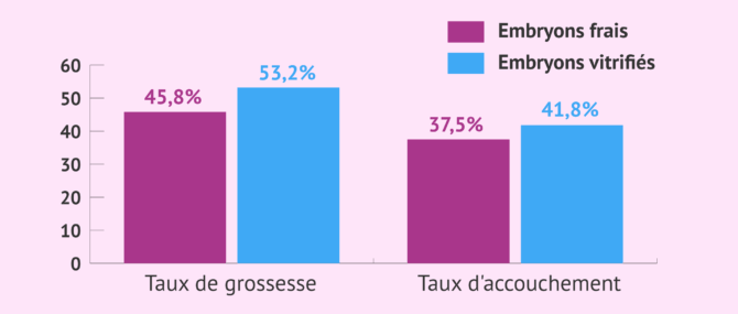 Imagen: Taux de grossesse et d'accouchement avec des embryons frais vs vitrifiés